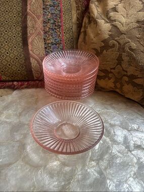 Set of Pink Pressed Glass Votive candle holders- Radiant Ribbed Design (9 pcs)
